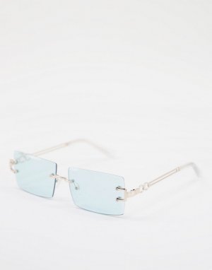 Зеленые солнцезащитные очки квадратной формы без оправы с отделкой на заушниках -Золотистый ASOS DESIGN