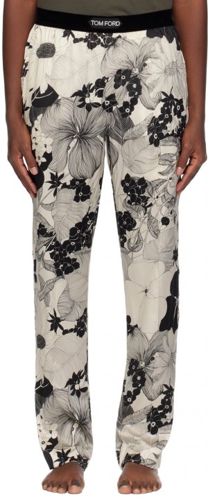 Черные и кремовые пижамные брюки с цветочным принтом Tom Ford