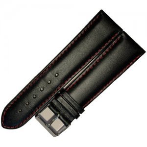 Ремешок 2205-01-1-1/6 М Classic Черный кожаный ремень для наручных часов из натуральной кожи 22 мм матовый гладкий красная строчка Ardi. Цвет: черный
