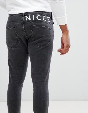 Серые джинсы скинни с логотипом -Серый Nicce