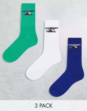 3 пары разноцветных носков с горным принтом Jack & Jones