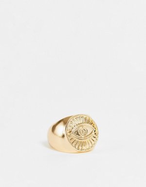 Золотистое массивное кольцо с гравировкой Третий глаз -Золотистый DesignB London