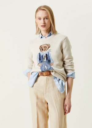 Кремовый свитер с круглым вырезом polo bear Ralph Lauren. Цвет: бежевый
