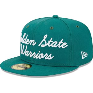 Мужская приталенная шляпа New Era Augusta Green Golden State Warriors Script 59FIFTY