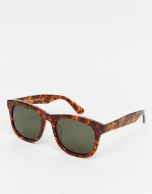 Солнцезащитные очки в черепаховой квадратной оправе Wol Han Kjobenhavn. Цвет: коричневый