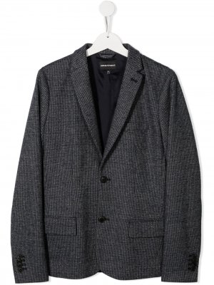 Однобортный пиджак в ломаную клетку Emporio Armani Kids. Цвет: синий