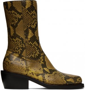 Желтые ботинки со змеиной текстурой Dries Van Noten