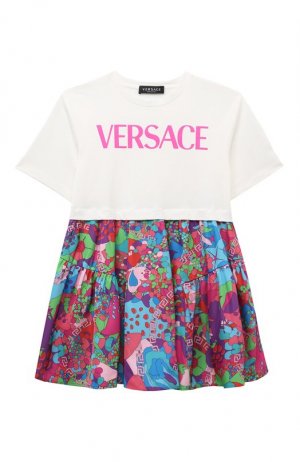 Хлопковое платье Versace. Цвет: белый