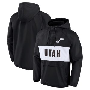 Мужской черно-белый фирменный анорак Utah Jazz Team Leader Iconic Colorblock Anorak с капюшоном молнией на четверть длины реглан Fanatics