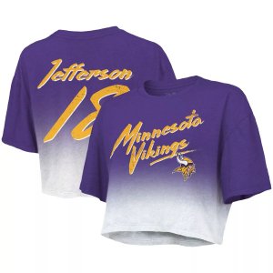 Женская укороченная футболка Tri-Blend с именем и номером игрока Threads Justin Jefferson, фиолетовая/белая Minnesota Vikings Drip-Dye, Majestic