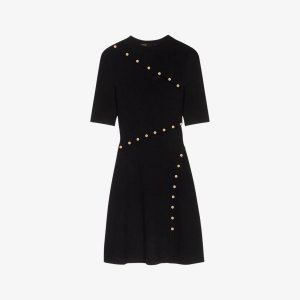 Платье мини эластичной вязки с короткими рукавами и пуговицами Rellier , цвет noir / gris Maje