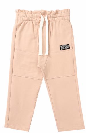 Спортивные брюки из хлопка с прострочкой и оборкой на поясе No. 21. Цвет: светло-розовый
