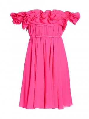 Шелковое платье с рюшами и открытыми плечами , розовый Giambattista Valli