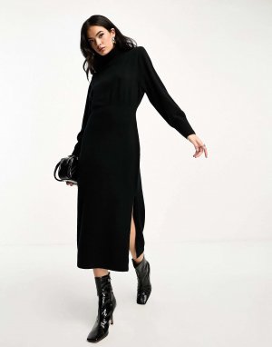 Черное вязаное шерстяное платье мидакси с объемными плечами & Other Stories