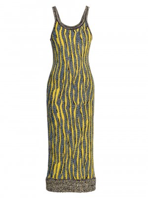 Вязаное жаккардовое миди-платье с животными , желтый Bottega Veneta