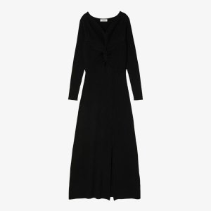 Платье миди косой вязки с длинными рукавами и бантом из смеси шерсти кашемира , цвет noir / gris Sandro