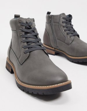 Серые ботинки из искусственной кожи на шнуровке -Серый Brave Soul