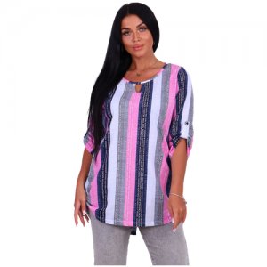 Рубашка женская, оверсайз, с коротким рукавом,хлопок, блузка вырезом, демисезон New Life. Цвет: серебристый/синий/розовый/белый/серый