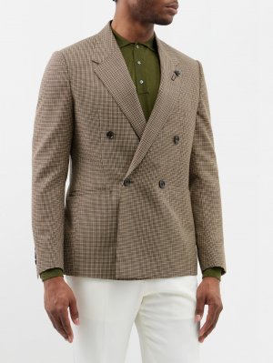 Двубортный шерстяной блейзер giacca с узором «гусиные лапки» , коричневый Lardini