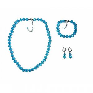 Комплект бижутерии украшений вечерний женский из голубого хрусталя: браслет, колье, серьги, голубой OSA. Цвет: голубой