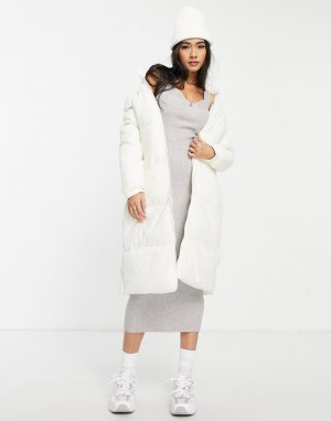 Длинное дутое пальто молочного цвета с воротником-стойкой -Белый Gianni Feraud
