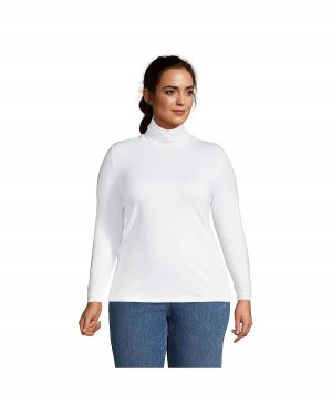 Женская легкая приталенная футболка больших размеров с высоким воротником и длинными рукавами Lands' End, белый Lands' End