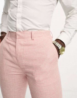 Суперузкие костюмные брюки в льняную клетку розового цвета Asos. Цвет: розовый