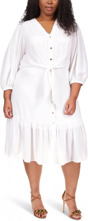 Платье миди в тонкую полоску с завязками больших размеров , белый MICHAEL Kors
