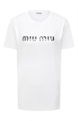 Хлопковая футболка Miu. Цвет: белый