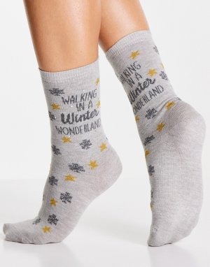 Серые хлопковые носки с зимним принтом -Серый Jonathan Aston