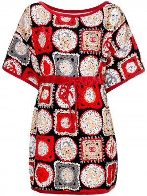 Платье с узором заплаток логотипом Chanel Pre-Owned. Цвет: разноцветный