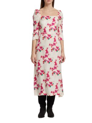Платье миди Elonor со сборками и цветочным принтом Ba&Sh, цвет Ecru Multi BA&SH