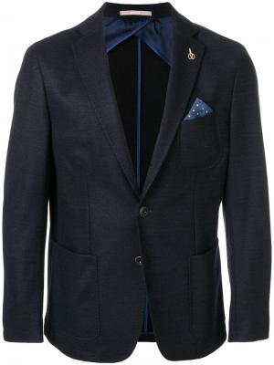 Приталенный пиджак с нагрудным платком Paoloni. Цвет: синий