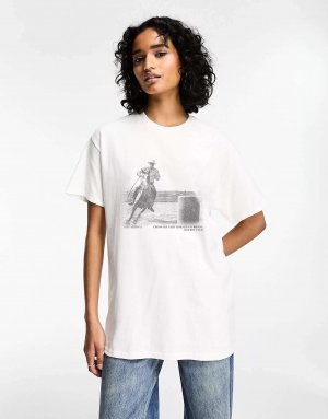 Белая оверсайз-футболка с изображением ковбоя в стиле верховой езды ASOS. Цвет: белый