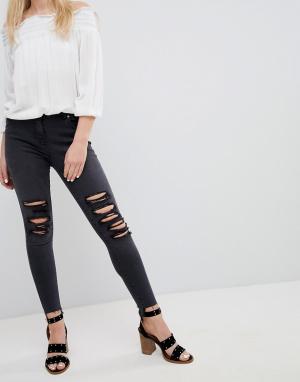 Рваные зауженные джинсы Parisian. Цвет: серый