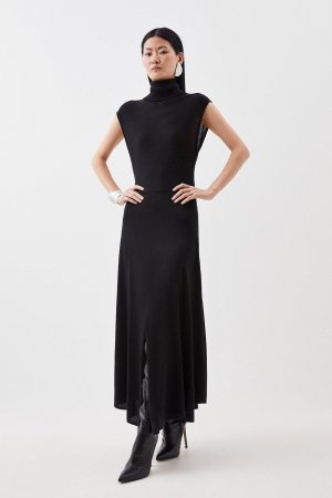 Трикотажное платье мидакси без рукавов из смеси кашемира с высоким воротником и воротником-стойкой , черный Karen Millen