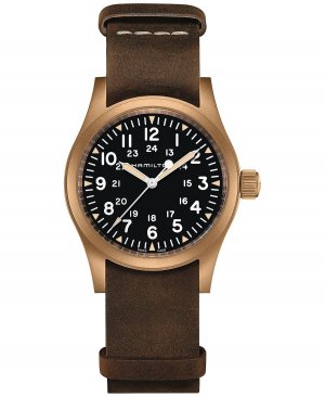 Мужские швейцарские механические часы цвета хаки с коричневым кожаным ремешком, 38 мм Hamilton