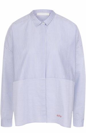 Хлопковая блуза свободного кроя в полоску 5PREVIEW. Цвет: голубой