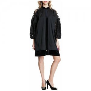 Блуза-рубашка OVERSIZE (мини платье) из шёлка, бархата и кружева, 56/58 Iya Yots. Цвет: черный