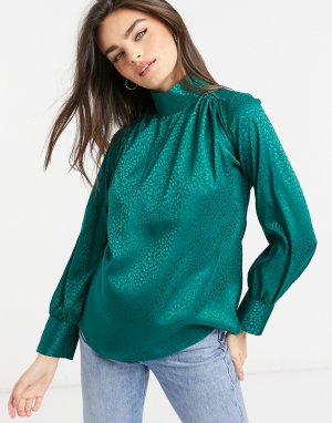 Изумрудно-зеленая жаккардовая блузка -Зеленый цвет Closet London