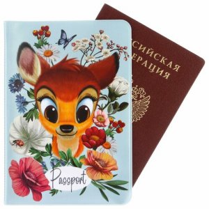 Обложка для паспорта Паспортная обложка, голубой, бежевый Disney. Цвет: голубой/коричневый/бежевый/разноцветный