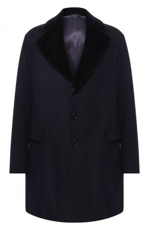 Кашемировое пальто с норковым воротником Andrea Campagna. Цвет: синий