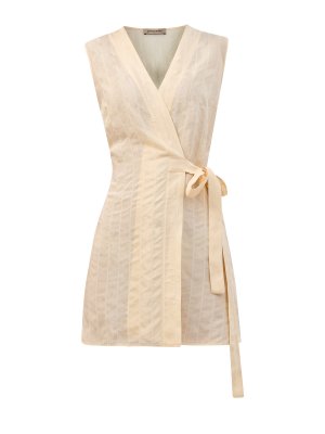 Легкая блуза без рукавов с фактурной прострочкой и поясом-лентой GENTRYPORTOFINO. Цвет: бежевый