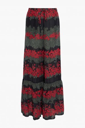 Расклешенные брюки из шелкового жоржета с цветочным принтом, черный REDValentino
