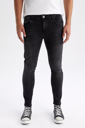Узкие, комфортная посадка, обтягивающая, свободная, с нормальной талией, очень рваные, детальной отделкой, джинсовые брюки , черный DeFacto