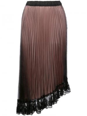 Плиссированная юбка с асимметричным кружевным краем Clu. Цвет: черный