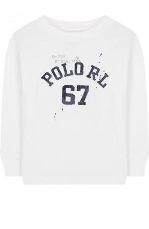 Хлопковый лонгслив с логотипом бренда Polo Ralph Lauren. Цвет: белый