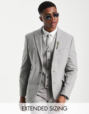 Серый фланелевый приталенный пиджак из смесовой шерсти ASOS DESIGN