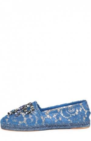 Эспадрильи из кружева Taormina с декором Dolce & Gabbana. Цвет: синий