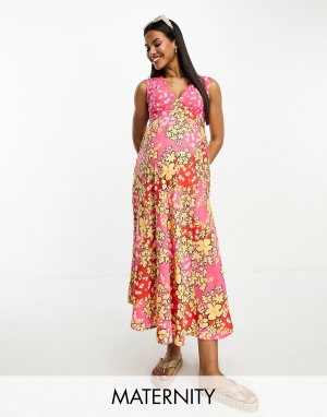Разноцветное платье мидакси с глубоким v-образным вырезом и цветочным принтом Wednesday's Girl Maternity Wednesday's